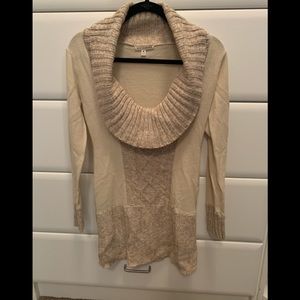 Cream Deep Scoop Neck Long Sweater